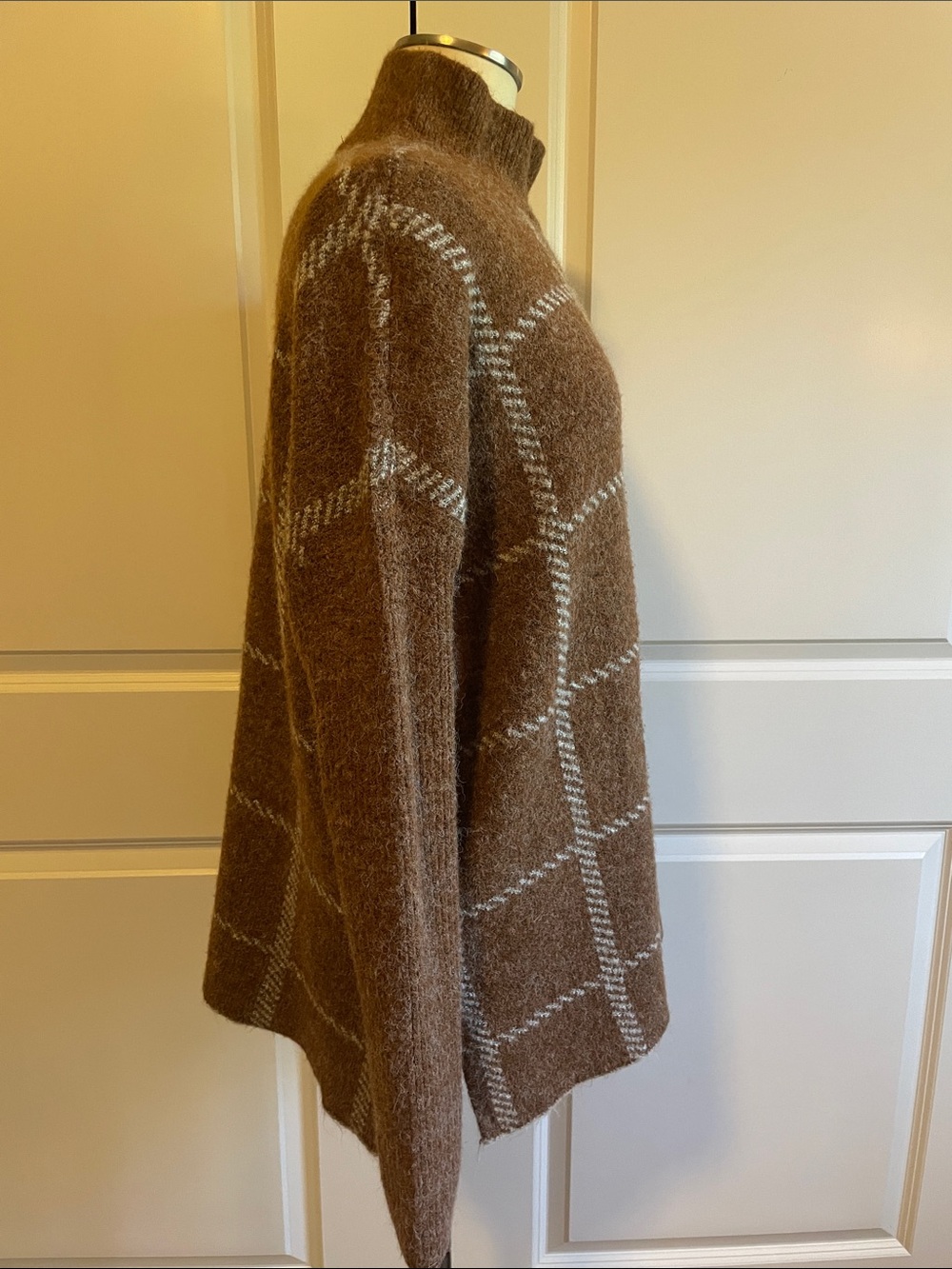 Cyrus Brown Windowpane Mock Neck Wool Blend Sweater Size Medium - Picture 3 of 9